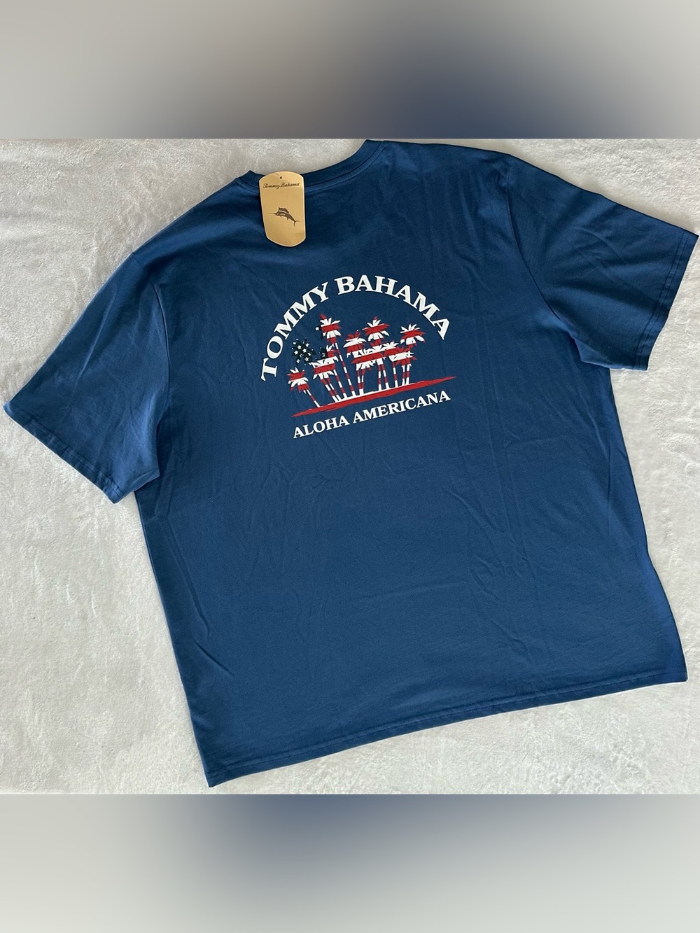 Tommy Bahama Mens ALOHA AMERICANA T-shirt XXL 2XL Navy Blue NWT Tropical USA